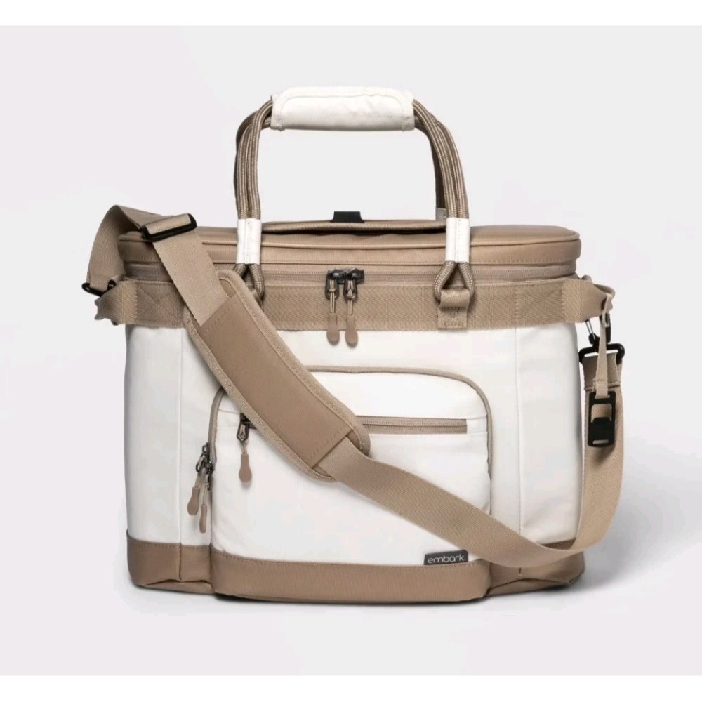 NWT Embark 30 Can Soft Sided Cooler Bag Tan Cream Shoulder Strap